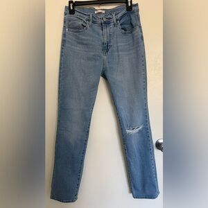 Levi's Light Blue High-Rise Straight Jeans with Knee Rip